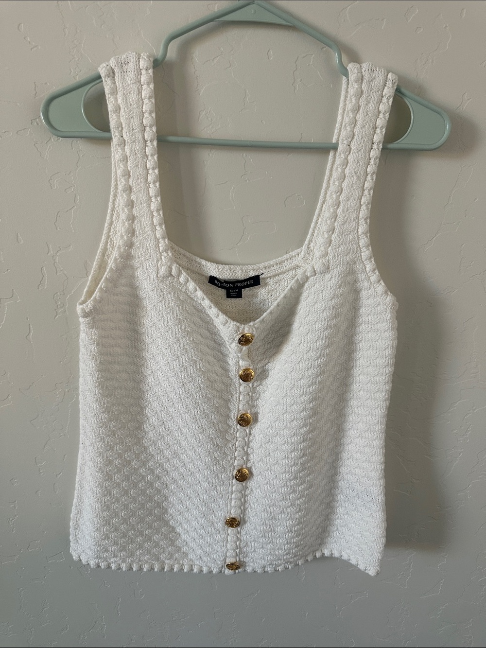 Boston Proper White Knit Button-Front Tank